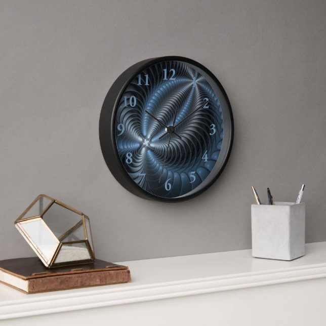 Plastic Blue Gray 3D Fractal Art Modern Abstract Clock (Office)