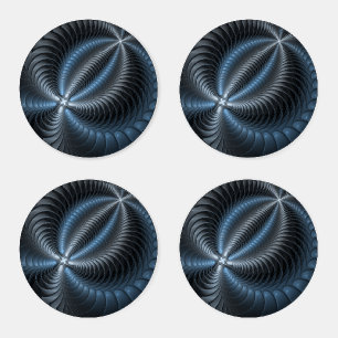 Plastic Blue Gray 3D Fractal Art Modern Abstract Coaster Set
