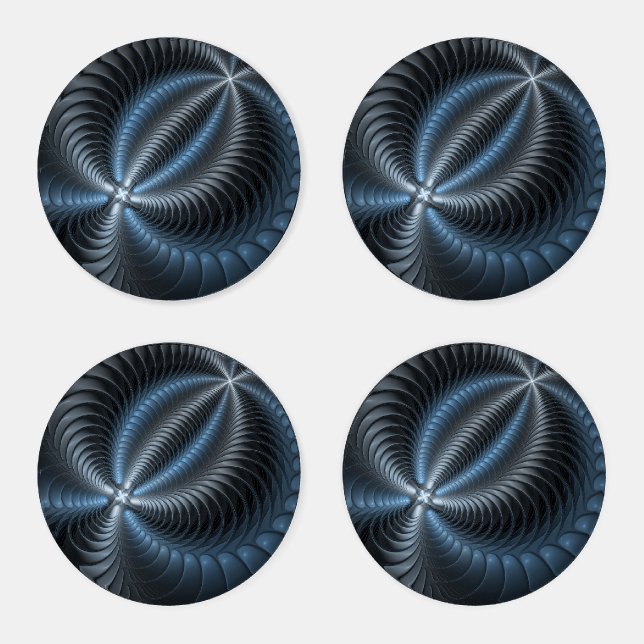 Plastic Blue Gray 3D Fractal Art Modern Abstract Coaster Set (Set)