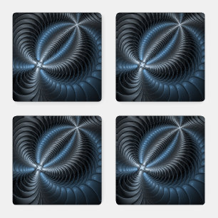 Plastic Blue Gray 3D Fractal Art Modern Abstract Coaster Set