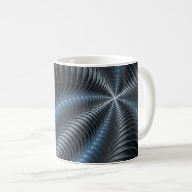 Plastic Blue Gray 3D Fractal Art Modern Abstract Coffee Mug (Front Right)