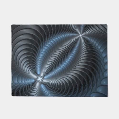 Plastic Blue Gray 3D Fractal Art Modern Abstract Doormat