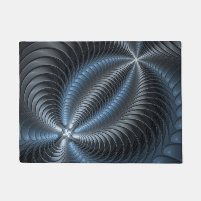Plastic Blue Gray 3D Fractal Art Modern Abstract Doormat (Front)