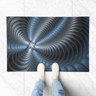 Plastic Blue Gray 3D Fractal Art Modern Abstract Doormat