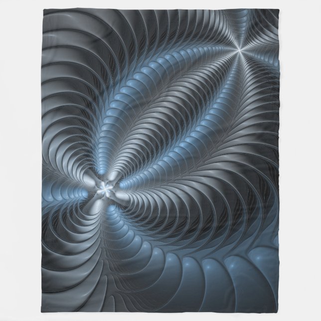 Plastic Blue Gray 3D Fractal Art Modern Abstract Fleece Blanket (Front)