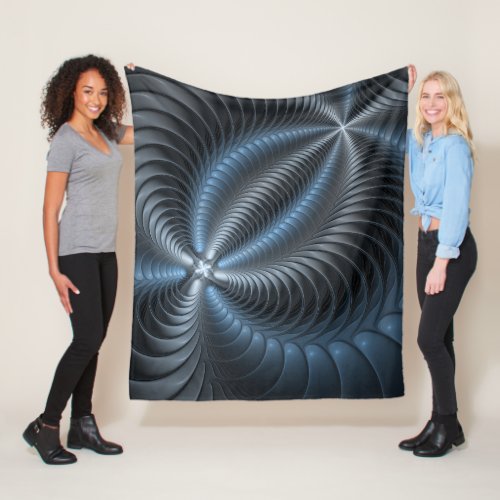 Plastic Blue Gray 3D Fractal Art Modern Abstract Fleece Blanket