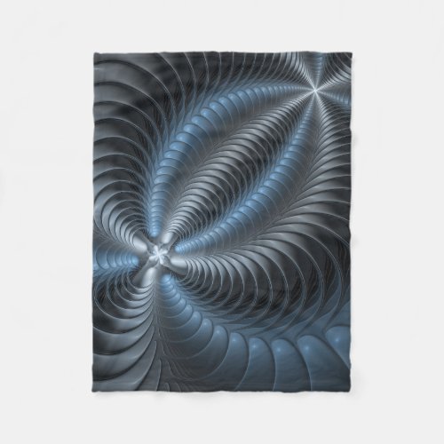 Plastic Blue Gray 3D Fractal Art Modern Abstract Fleece Blanket