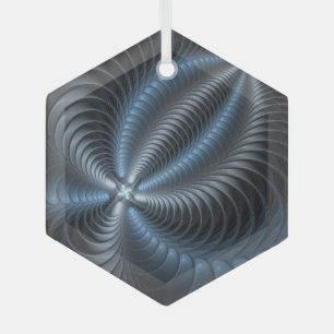 Plastic Blue Gray 3D Fractal Art Modern Abstract Glass Ornament