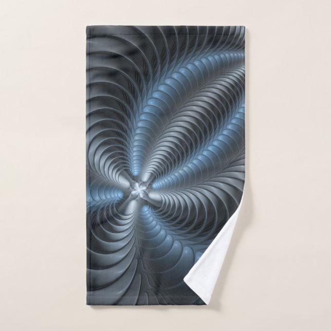 Plastic Blue Gray 3D Fractal Art Modern Abstract Hand Towel (Hand Towel)