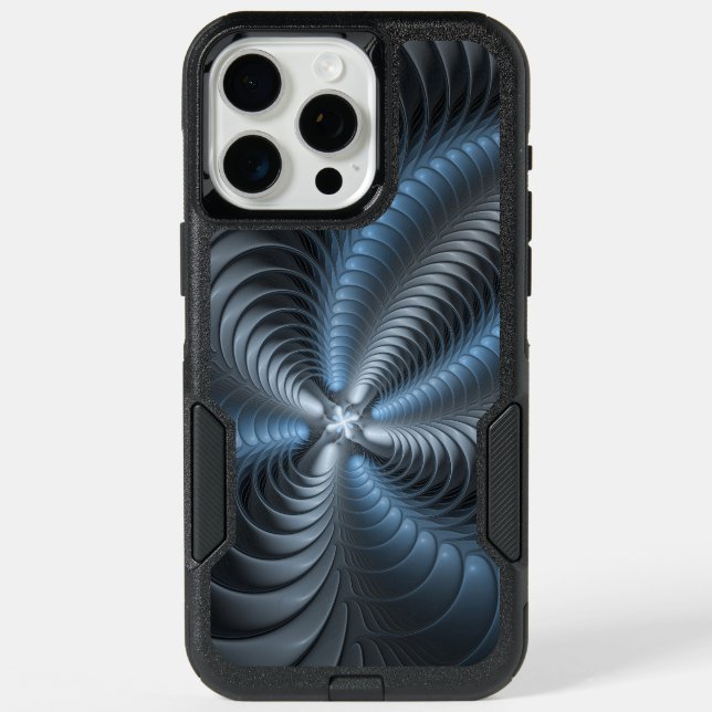 Plastic Blue Gray 3D Fractal Art Modern Abstract iPhone 15 Pro Max Case (Back)