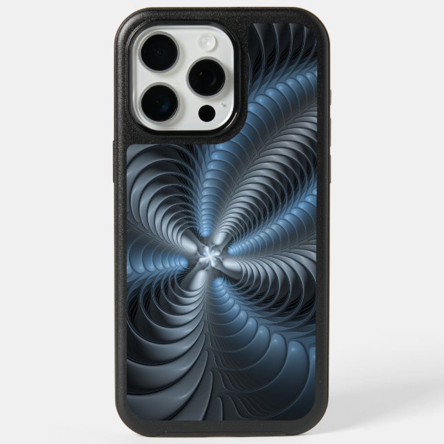 Plastic Blue Gray 3D Fractal Art Modern Abstract iPhone 15 Pro Max Case (Back)