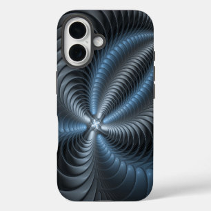 Plastic Blue Gray 3D Fractal Art Modern Abstract iPhone 16 Case