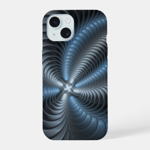 Plastic Blue Gray 3D Fractal Art Modern Abstract iPhone 15 Case