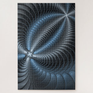 Plastic Blue Gray 3D Fractal Art Modern Abstract Jigsaw Puzzle