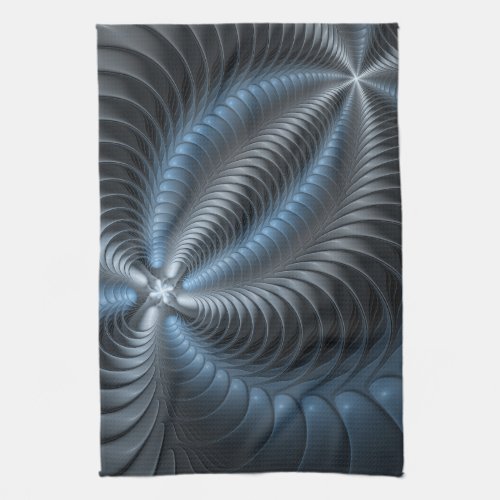 Plastic Blue Gray 3D Fractal Art Modern Abstract Kitchen Towel