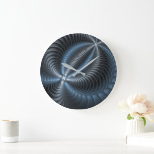 Plastic Blue Gray 3D Fractal Art Modern Abstract Large Clock