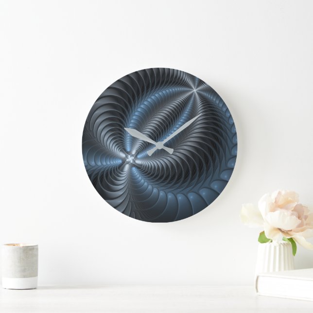 Plastic Blue Gray 3D Fractal Art Modern Abstract Large Clock (Home)