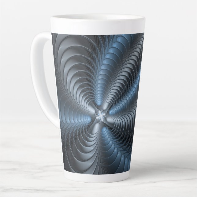 Plastic Blue Gray 3D Fractal Art Modern Abstract Latte Mug (Left Angle)