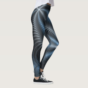 Plastic Blue Gray 3D Fractal Art Modern Abstract Leggings