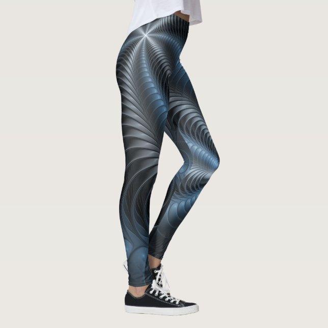 Plastic Blue Gray 3D Fractal Art Modern Abstract Leggings (Right)