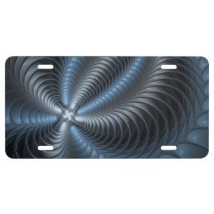 Plastic Blue Gray 3D Fractal Art Modern Abstract License Plate