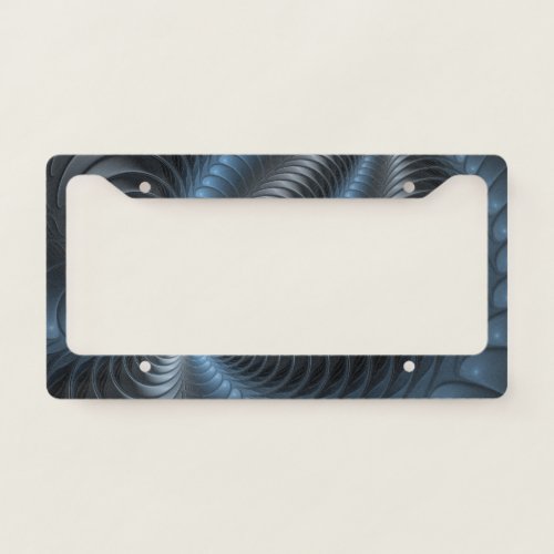 Plastic Blue Gray 3D Fractal Art Modern Abstract License Plate Frame