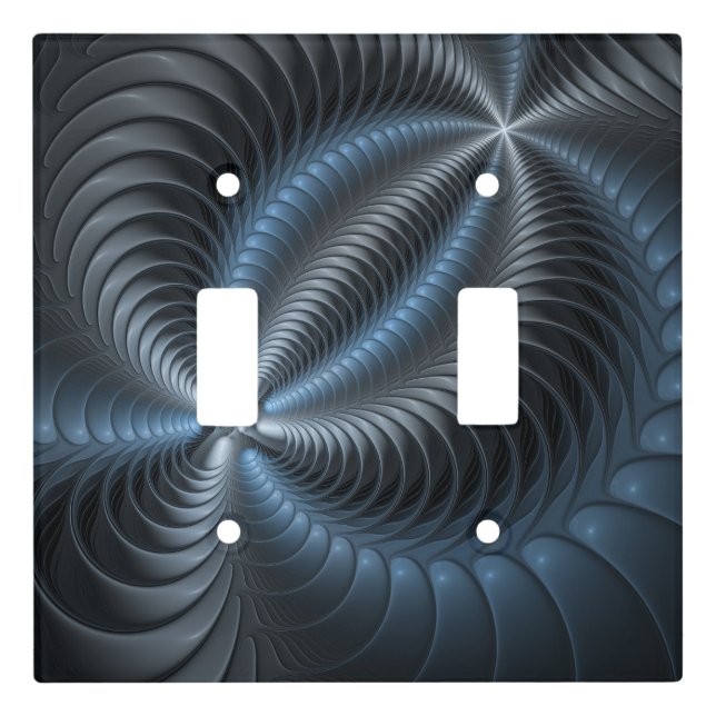 Plastic Blue Gray 3D Fractal Art Modern Abstract Light Switch Cover (Front)