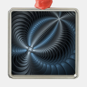 Plastic Blue Gray 3D Fractal Art Modern Abstract Metal Ornament