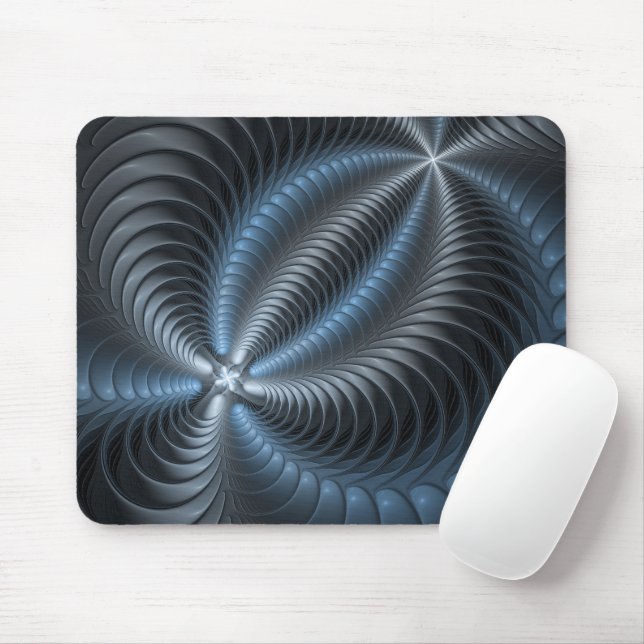 Plastic Blue Gray 3D Fractal Art Modern Abstract Mouse Pad (With Mouse)