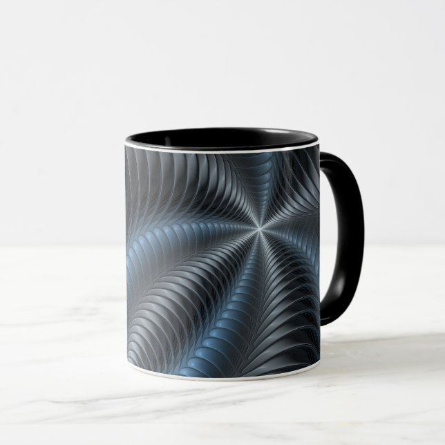 Plastic Blue Gray 3D Fractal Art Modern Abstract Mug (Front Right)