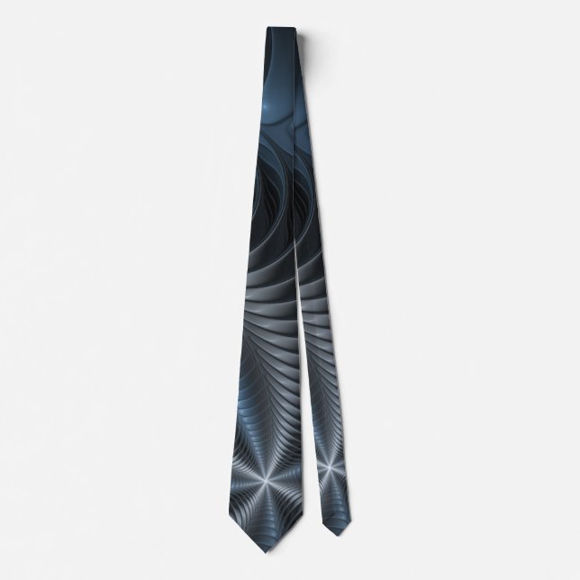 Plastic Blue Gray 3D Fractal Art Modern Abstract Neck Tie (Front)