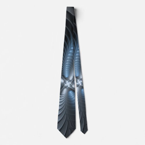 Plastic Blue Gray 3D Fractal Art Modern Abstract Neck Tie