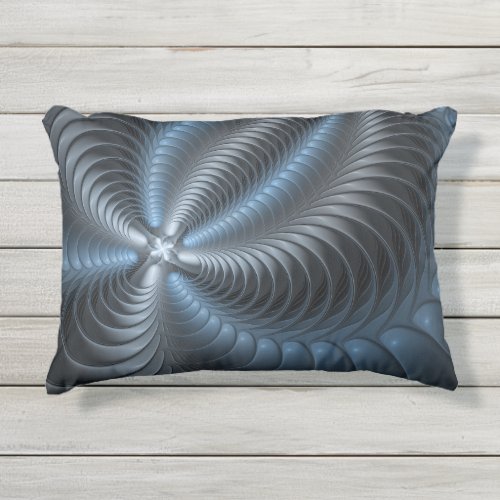 Plastic Blue Gray 3D Fractal Art Modern Abstract Outdoor Pillow