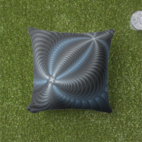 Plastic Blue Gray 3D Fractal Art Modern Abstract Outdoor Pillow