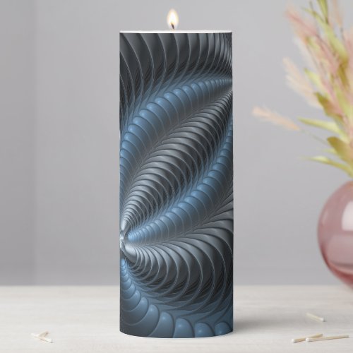 Plastic Blue Gray 3D Fractal Art Modern Abstract Pillar Candle
