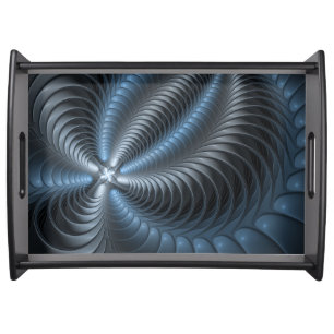 Plastic Blue Gray 3D Fractal Art Modern Abstract Serving Tray