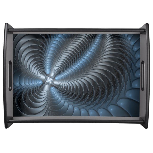 Plastic Blue Gray 3D Fractal Art Modern Abstract Serving Tray (Front)