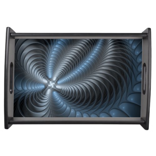 Plastic Blue Gray 3D Fractal Art Modern Abstract Serving Tray