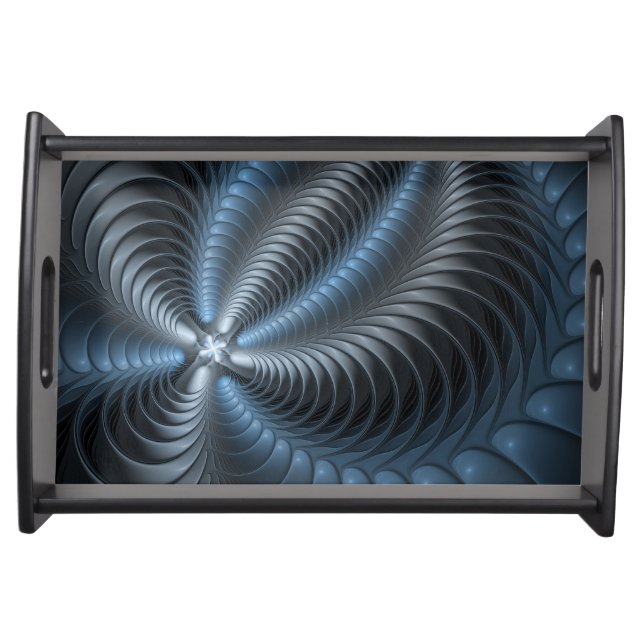 Plastic Blue Gray 3D Fractal Art Modern Abstract Serving Tray (Front)