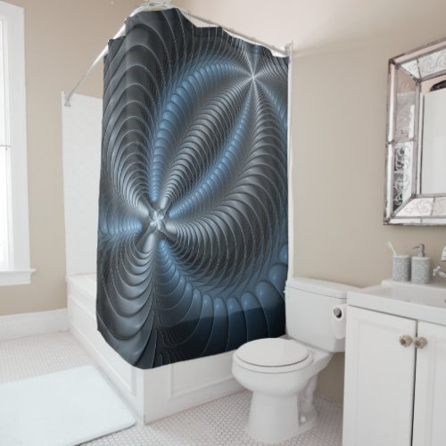 Plastic Blue Gray 3D Fractal Art Modern Abstract Shower Curtain