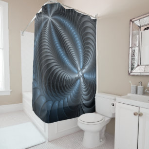 Plastic Blue Gray 3D Fractal Art Modern Abstract Shower Curtain