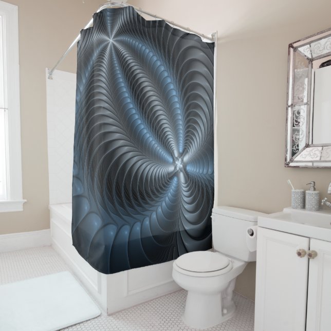 Plastic Blue Gray 3D Fractal Art Modern Abstract Shower Curtain (In Situ)