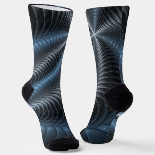 Plastic Blue Gray 3D Fractal Art Modern Abstract Socks
