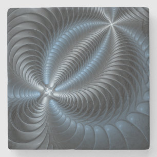 Plastic Blue Gray 3D Fractal Art Modern Abstract Stone Coaster