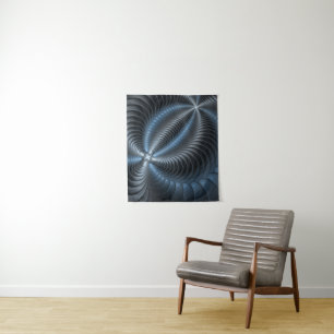 Plastic Blue Gray 3D Fractal Art Modern Abstract Tapestry