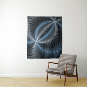 Plastic Blue Gray 3D Fractal Art Modern Abstract Tapestry
