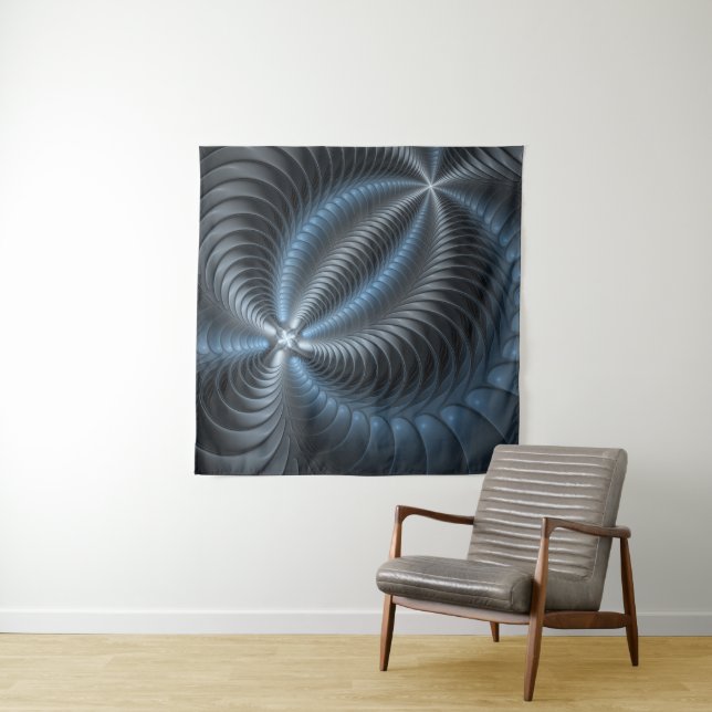 Plastic Blue Gray 3D Fractal Art Modern Abstract Tapestry (In Situ)