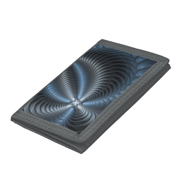 Plastic Blue Gray 3D Fractal Art Modern Abstract Trifold Wallet (Bottom)