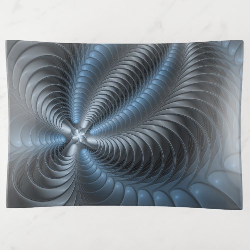 Plastic Blue Gray 3D Fractal Art Modern Abstract Trinket Tray