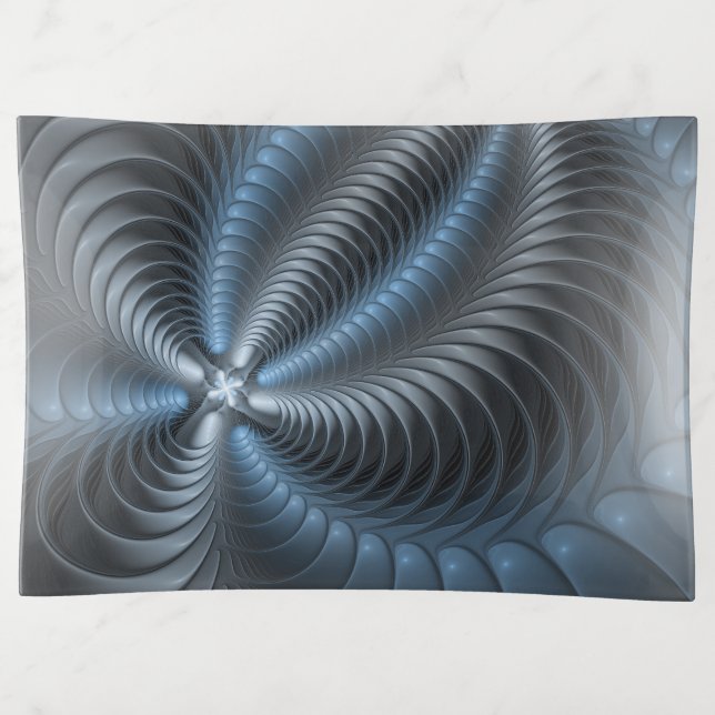 Plastic Blue Gray 3D Fractal Art Modern Abstract Trinket Tray (Front)